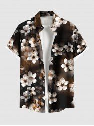 Plus Size Ombre Peach Blossom Flower Print Hawaii Button Pocket Shirt For Men -  