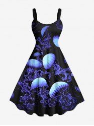 Robe débardeur trapèze grande taille à imprimé méduses ombré et créatures marines hawaïennes - Noir 3X