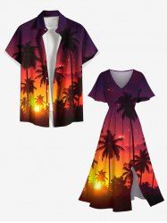 Tenue de plage hawaïenne assortie grande taille à imprimé cocotier et galaxie pour couples - Orange Foncé 