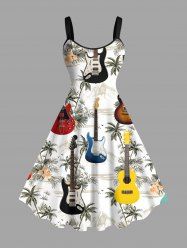 Plus Size Coconut Tree Flowers Guitar Print Hawaii Tank Dress -  