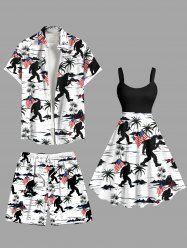 Patriotic American Flag Coconut Tree Gorillas Print Plus Size Matching Outfit For Couples -  