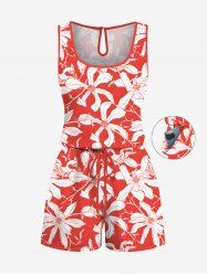 Plus Size Tropical Flowers Print Cinched Hawaii Romper -  