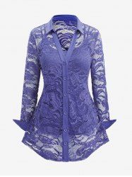 Ensemble chemisier transparent en dentelle fleurie et haut caraco grande taille - Violet clair 4X | US 26-28