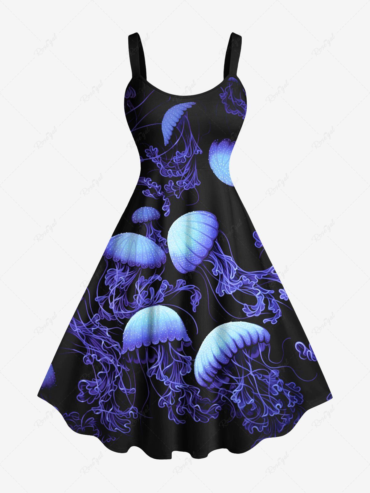 Trendy Plus Size Ombre Jellyfish Print Hawaii Sea Creatures A Line Tank Dress  