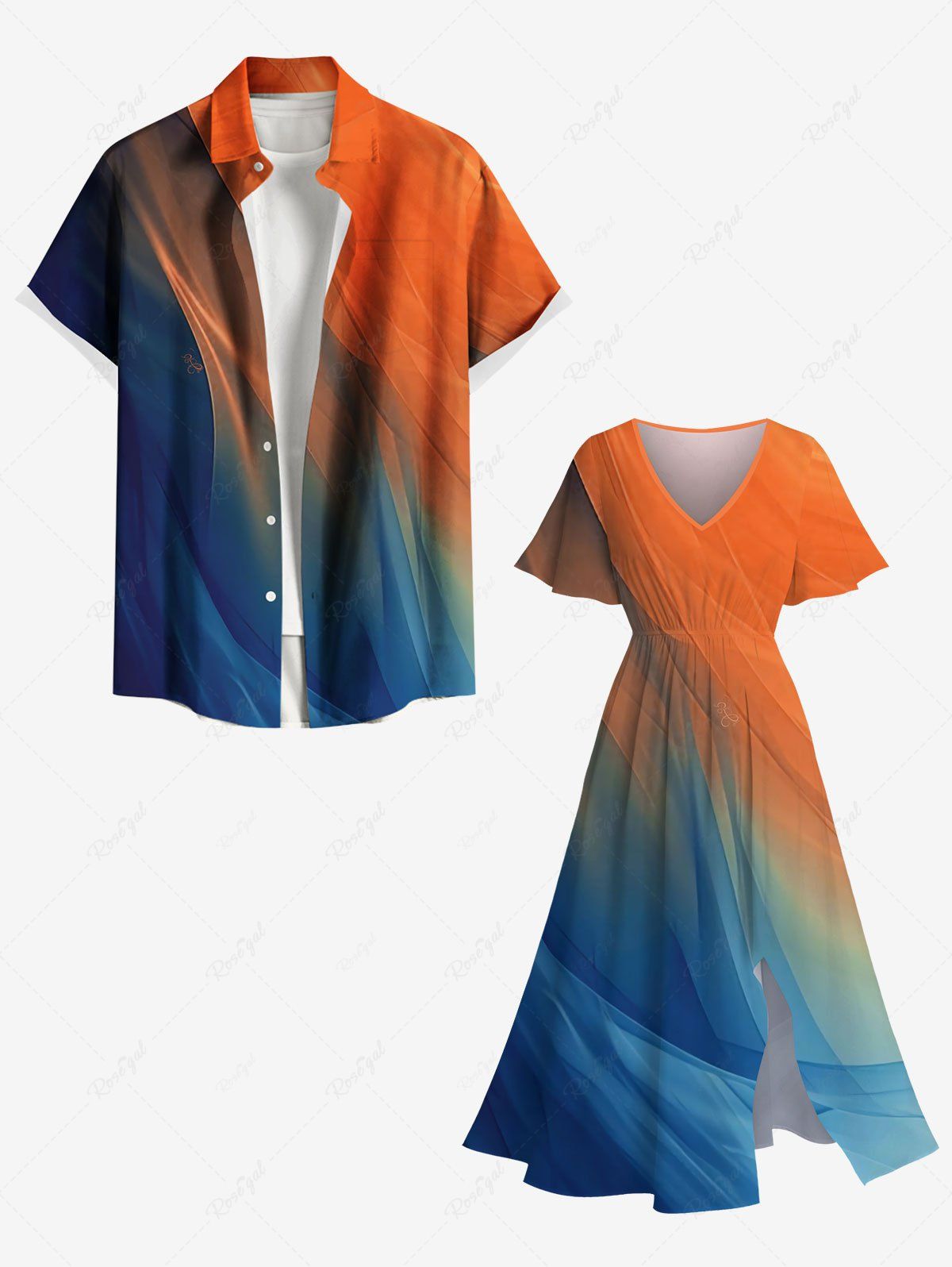 Store Ombre Desert Print Plus Size Matching Hawaii Beach Outfit For Couples  
