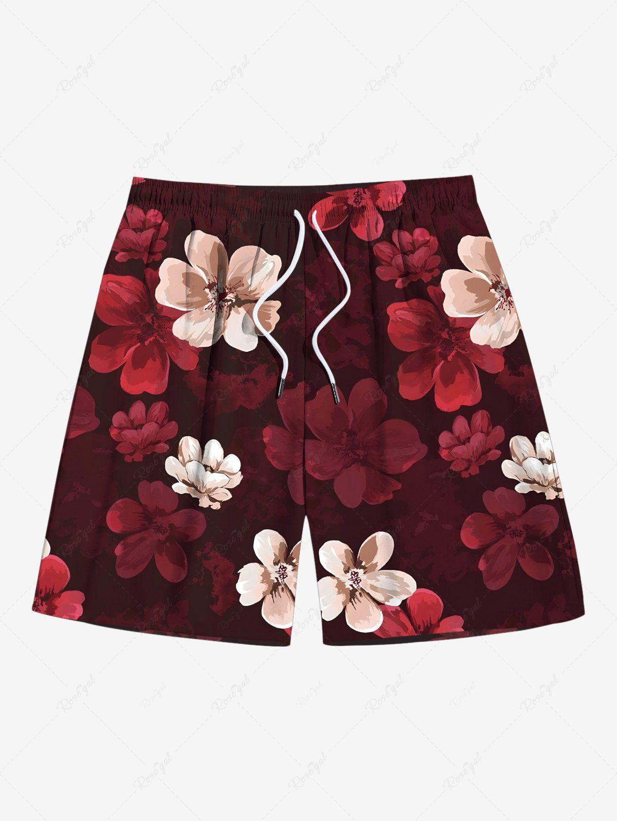 Latest Plus Size Ombre Flower Print Hawaii Drawstring Beach Shorts For Men  