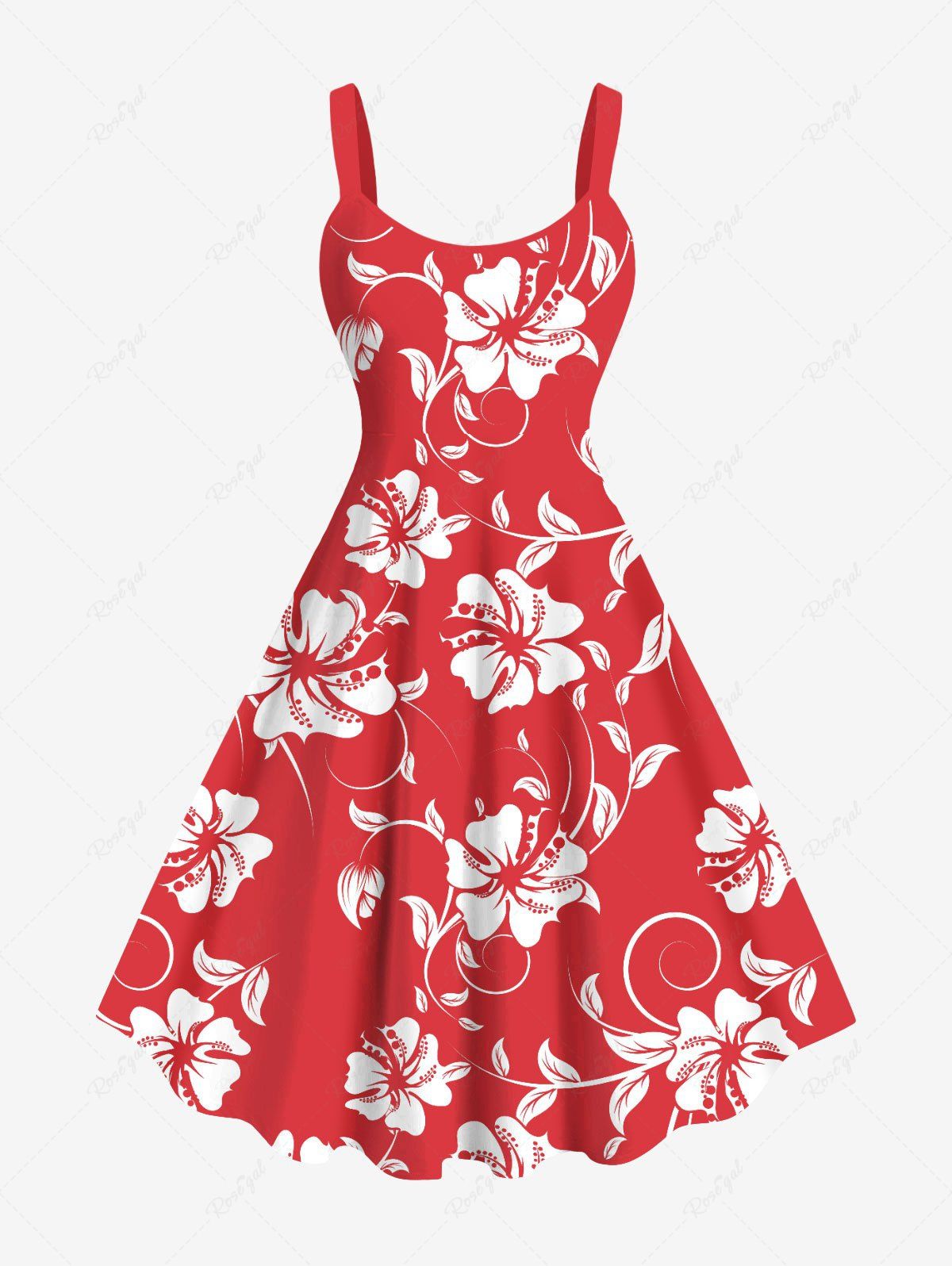 Cheap Plus Size Tropical Leaf Hibiscus Flowers Print Hawaii Tank Dress  