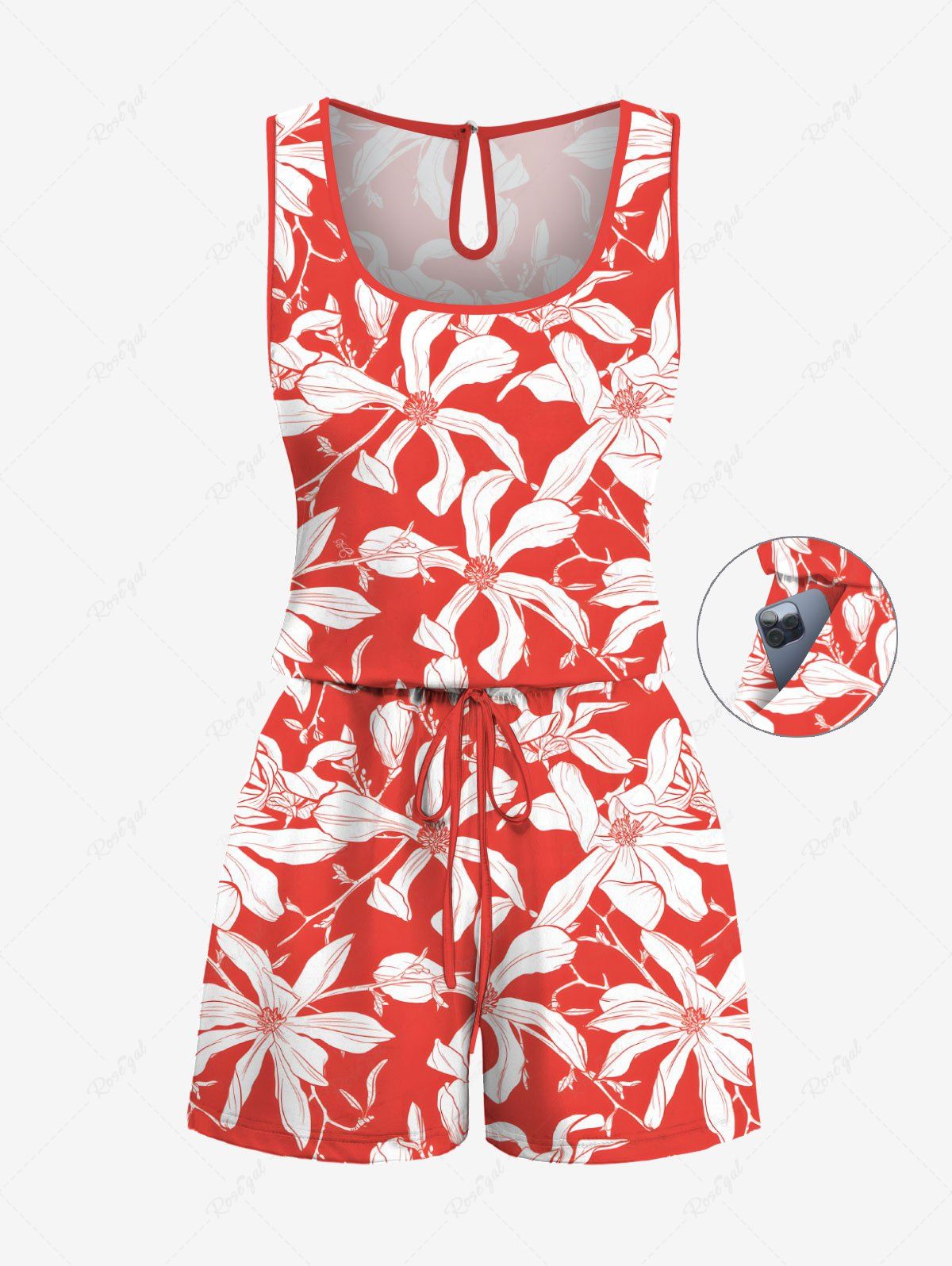 Combinaison hawaïenne cintrée à imprimé fleurs tropicales grande taille Rouge 2X