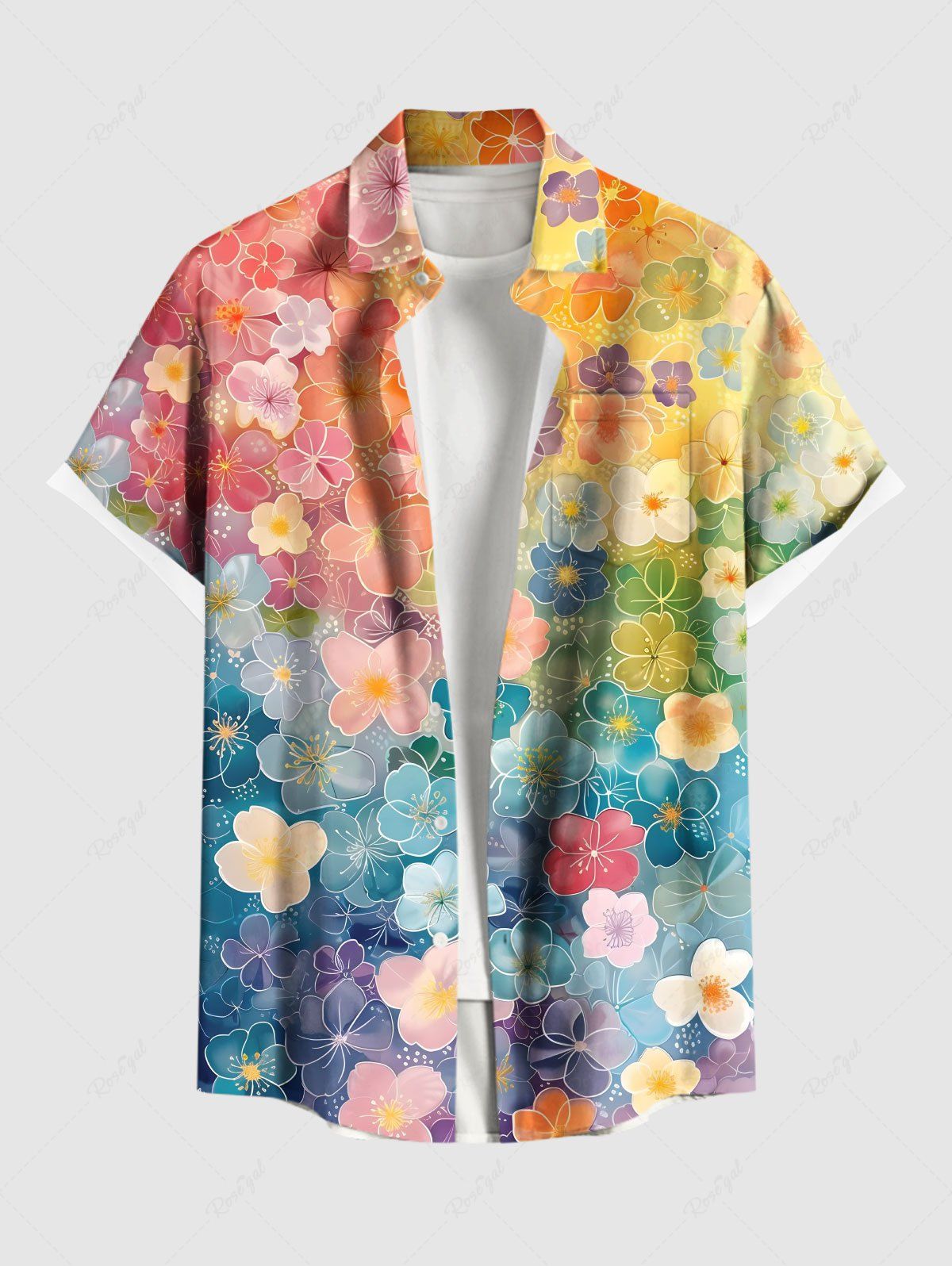 Chemise hawaïenne grande taille à imprimé floral coloré et ombré, avec poches et boutons, pour homme Multi-A S