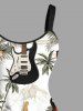Tenue de plage hawaïenne assortie grande taille à imprimé guitare et fleurs de cocotier pour couples - Blanc 