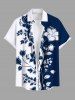 Ensemble chemise et barboteuse hawaïennes assorties, tenue de plage grande taille, imprimé floral bicolore et courbes, pour couples - Bleu profond 