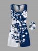 Ensemble chemise et barboteuse hawaïennes assorties, tenue de plage grande taille, imprimé floral bicolore et courbes, pour couples - Bleu profond 