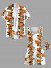 Tenue de plage hawaïenne assortie grande taille à imprimé feuilles tropicales et fleurs d'hibiscus pour couples - Blanc 
