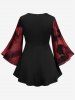 T-shirt froncé à lacets et manches évasées en maille avec motif peinture à l'encre grande taille - Rouge foncé 4X | US 26-28