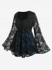 Witch Halloween Costume Lace Flare Sleeves Lace-up Two Tone T-shirt -  