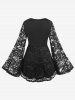 T-shirt bicolore à lacets et manches évasées en dentelle, style sorcière, pour Halloween - Multi L | US 12