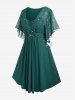 Robe grande taille à imprimé étoiles, poches à boutons et boucles, manches papillon froncées - Turquoise 3X | US 22-24