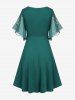 Robe grande taille à imprimé étoiles, poches à boutons et boucles, manches papillon froncées - Turquoise 3X | US 22-24