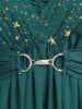 Robe grande taille à imprimé étoiles, poches à boutons et boucles, manches papillon froncées - Turquoise 3X | US 22-24