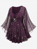 T-shirt grande taille à imprimé étoiles, froncé, transparent et superposé - Cuivre 5x | US 30-32