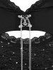 T-shirt à capuche texturé à manches cloche froncées et bordure en dentelle grande taille - Noir L | US 12