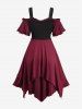 Gothic Plus Size Cold Shoulder Lace Up Layered Handkerchief Asymmetric Corset Dress -  