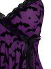 Plus Size Star Bat Moon Printed Lace Trim Mesh Lingerie Set(Adjustable Shoulder Strap) -  
