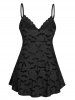 Ensemble de lingerie grande taille en maille avec bordure en dentelle et imprimé étoiles, chauve-souris et lune (bandoulière réglable) - Noir 4X | US 26-28