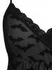 Ensemble de lingerie grande taille en maille avec bordure en dentelle et imprimé étoiles, chauve-souris et lune (bandoulière réglable) - Noir 4X | US 26-28