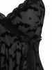 Ensemble de lingerie grande taille en maille avec bordure en dentelle et imprimé étoiles, chauve-souris et lune (bandoulière réglable) - Noir 4X | US 26-28