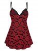 Plus Size Star Bat Moon Printed Lace Trim Mesh Lingerie Set(Adjustable Shoulder Strap) -  