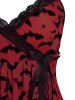 Plus Size Star Bat Moon Printed Lace Trim Mesh Lingerie Set(Adjustable Shoulder Strap) -  