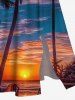 Plus Size Coconut Tree Ombre Dusk Print Hawaii Split Pocket A Line Midi Dress -  