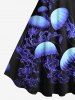 Robe débardeur trapèze grande taille à imprimé méduses ombré et créatures marines hawaïennes - Noir 3X