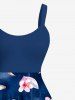 Robe débardeur trapèze grande taille à imprimé floral et feuilles ombré hawaïen - Bleu XXS