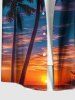 Plus Size Coconut Tree Ombre Dusk Print Hawaii Button Pocket Shirt For Men -  
