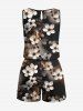 Plus Size Ombre Peach Blossom Flower Print Hawaii Drawstring Pocket Romper -  