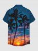 Chemise hawaïenne grande taille à imprimé cocotiers et crépuscule ombré pour homme - Bleu 5XL