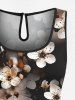 Plus Size Ombre Peach Blossom Flower Print Hawaii Drawstring Pocket Romper -  