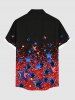 Plus Size Glitter Sequins Patriotic American Flag Print Button Pocket Shirt For Men -  