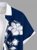 Chemise hawaïenne à boutons et poches, grande taille, imprimé floral bicolore, branches courbes, pour homme - Bleu 5XL