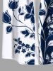 Chemise hawaïenne à boutons et poches, grande taille, imprimé floral bicolore, branches courbes, pour homme - Bleu 5XL