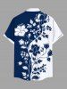 Chemise hawaïenne à boutons et poches, grande taille, imprimé floral bicolore, branches courbes, pour homme - Bleu 5XL
