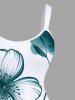 Plus Size Ink Painting Splatter Flower Branch Print Hawaii A Line Tank Dress -  