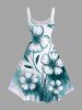 Plus Size Ink Painting Splatter Flower Branch Print Hawaii A Line Tank Dress -  