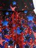 Plus Size Glitter Sequins Patriotic American Flag Print Drawstring Pocket Romper -  