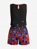 Plus Size Glitter Sequins Patriotic American Flag Print Drawstring Pocket Romper -  