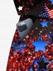 Plus Size Glitter Sequins Patriotic American Flag Print Drawstring Pocket Romper -  
