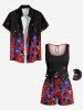 Plus Size Glitter Sequins Patriotic American Flag Print Drawstring Pocket Romper -  