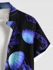Chemise grande taille à imprimé méduses ombré et poches boutonnées pour homme - Bleu profond L